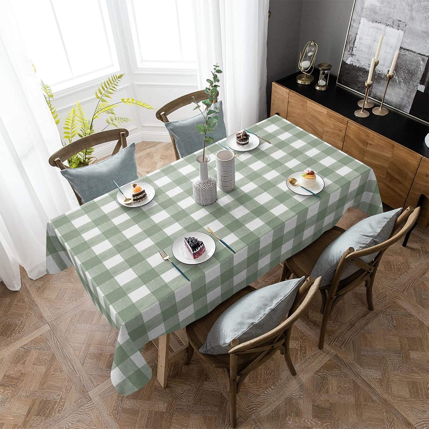 Saliegroen Buffalo Plaid Rechthoekig Tafelkleed Bruiloft Feest Decor Boerderij Groen Wit Geruit Tafelkleed Huisdecoratie 100x160cm