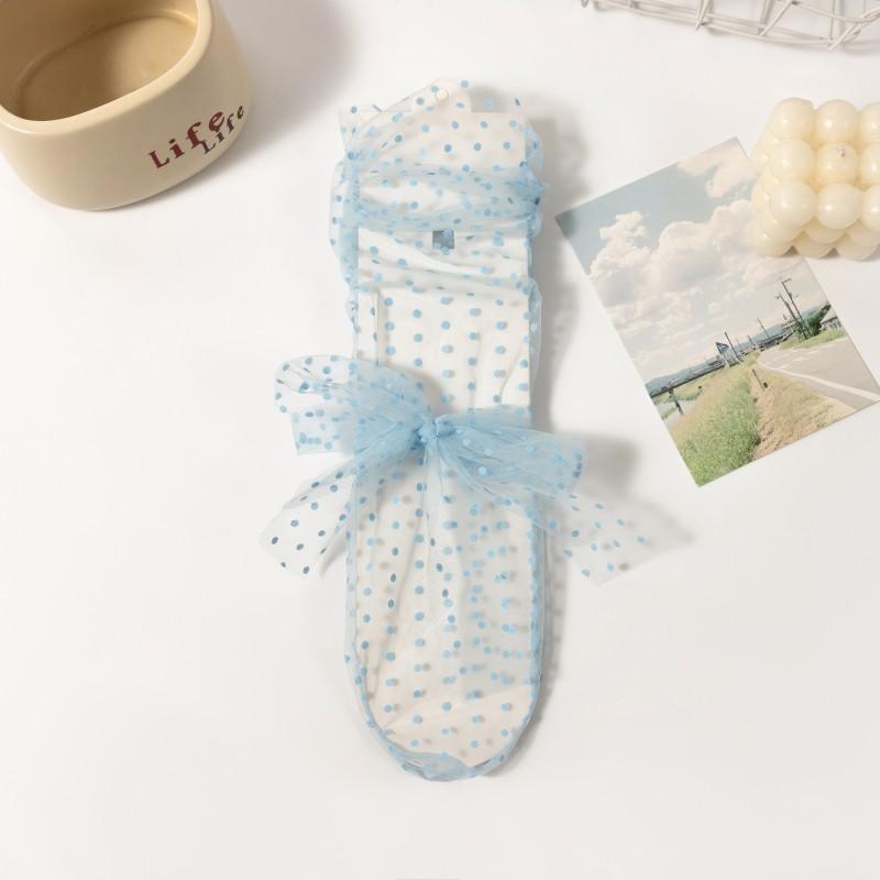 

Spring And Summer Candy-Colored Stacking Socks Women S Thin Mesh Medium And High Tube Socks Japanese Polka Dot Bow Ribbon Lolita Socks небесно-голубой