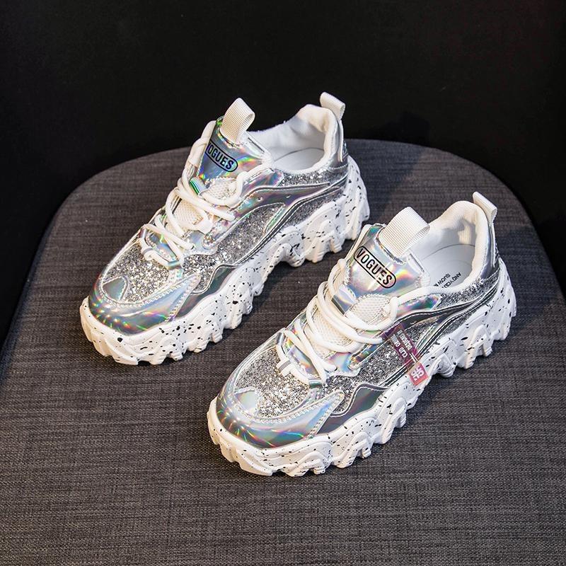 TUINANLE Reflective Chunky Sneakers Women Fashion Glitter Bling Vulcanized Shoes Woman Designer Platform Sneakers Shoes