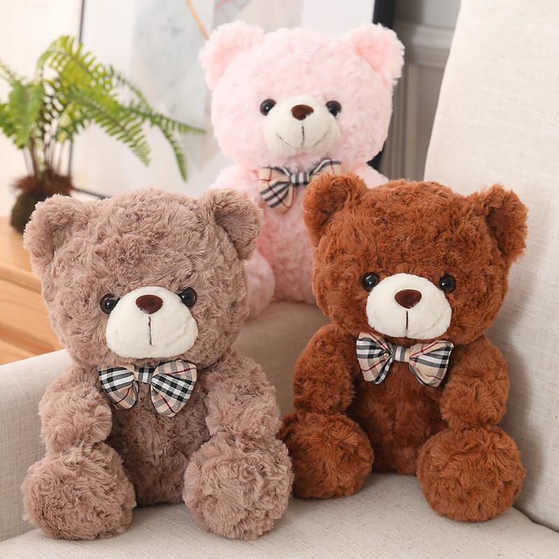 Cute Teddy Bear Plush Toy With Checkered Bow Decoration For Kids Gift Birthday