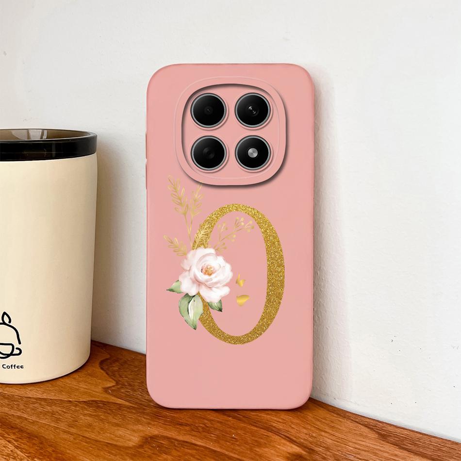 Floral Gold Letters Cover For Poco M8 Pro Phone Case Soft Smooth Liquid Silicone Anti Drop Protective High Quality Couple Bumper
