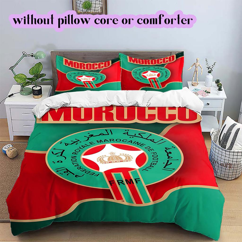 Morocco National Football Team Pattern Bedding,Quilt Set Quilt Cover Pillowcase Home Birthday Gift (1*duvet Cover+2*pillowcase,without Core)