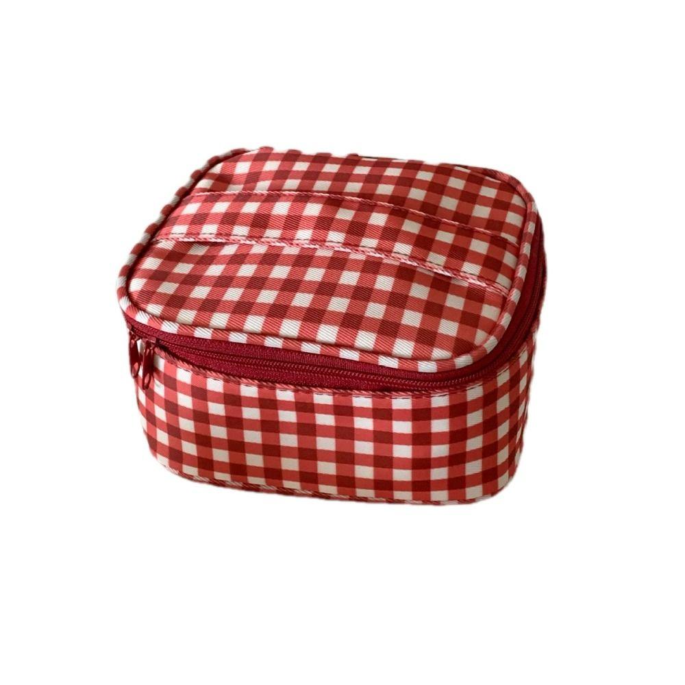New Red Grid Makeup Bag Multi-size Portable Cosmetic Pouch Handbag Travel