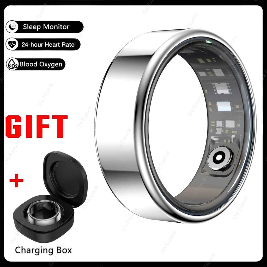 New Multi-Functional Smart Ring Men Women With Charging Case Heart Rate Blood Oxygen Monitoring Waterproof For Android iOS