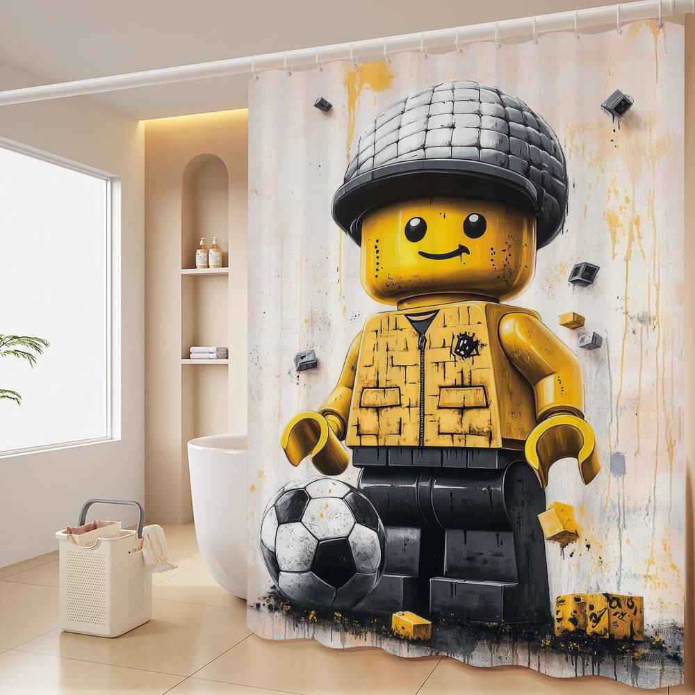 Cartoon Abstract Fun Various Occupations L-Legos Shower Curtain, Bathroom Decorative Shower Curtain, Waterproof Shower With Hook