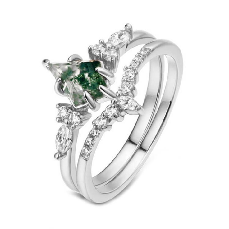 

Trendy Double Finger Rings Set Ornament with Natural Moss and Green Water Grass