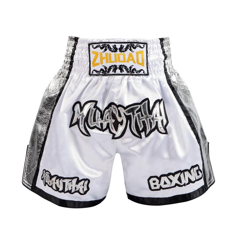 Muay Thai Shorts High Kick Training Side Shine Leather Trim Martial Arts Uniform