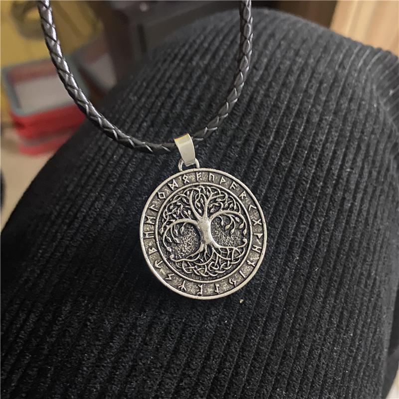 Nordic Tree of Life Pendant Viking Rune Necklace Antique Bronze Silver Jewelry Gift for Men Women