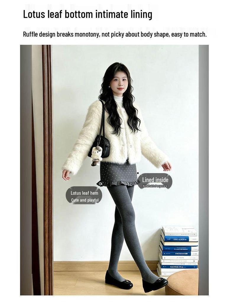 Gray Polka Dot Korean Style Hip-Hugging Short Skirt - Autumn/Winter 2026 Collection
