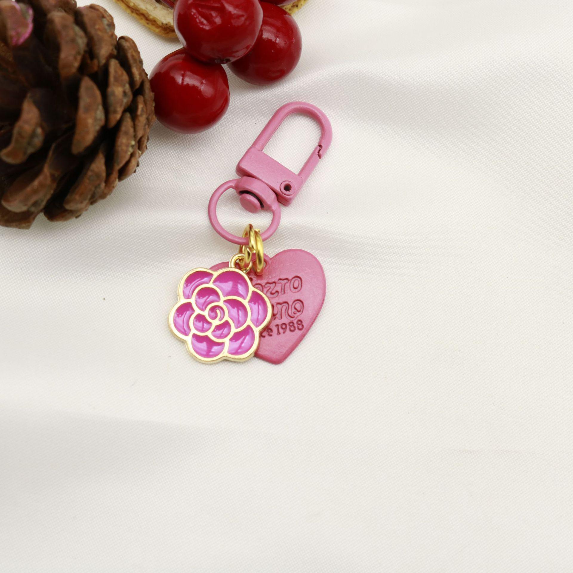 Romantic Cherry Blossom Heart Keychain Pendant - Cute, Colorful, Girly Gift Bag Accessory