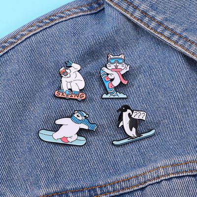 Ski Series Brooch Cartoon Cute Little Animal Penguin Polar Bear Metal Badge Oil Drip Alloy Bag Button Pin