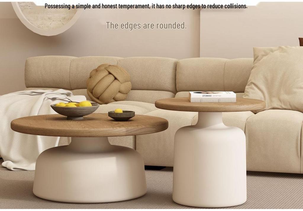 Round Cream Iron Art Coffee Table for Small Apartments - Simple, Modern Living Room Style