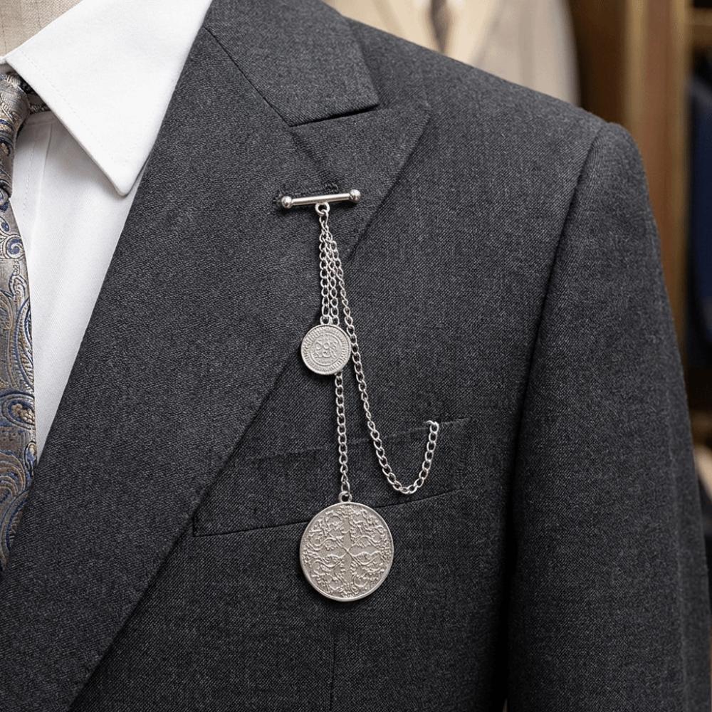 Elegant Classic Vest Suit Chain Vintage Sophisticated Tassel Chain Brooches Tie Accessory Decorative Badge Collar Pins Men Shirt