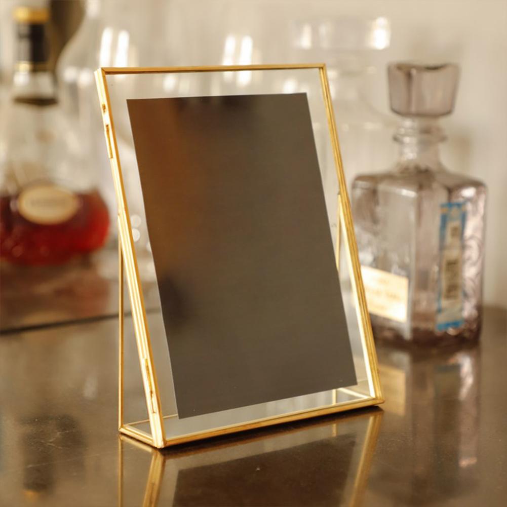 Retro Glass Picture Frame Clr Photo Display Photo Frame Geometric Glass Plant Sample Photo Frame with Copper Bracket for Home Decoration