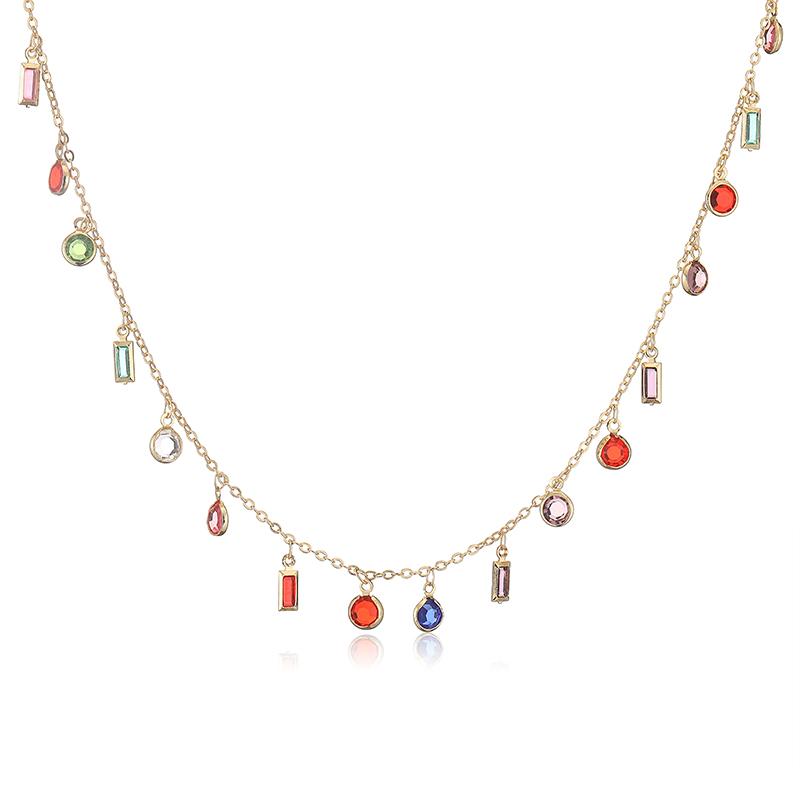 HECHENG, Geometric Colorful Zircon Small Pendant Splicing Design Bracelet/Necklace Neutral Couple Fashion Simple Zircon 1 Piece