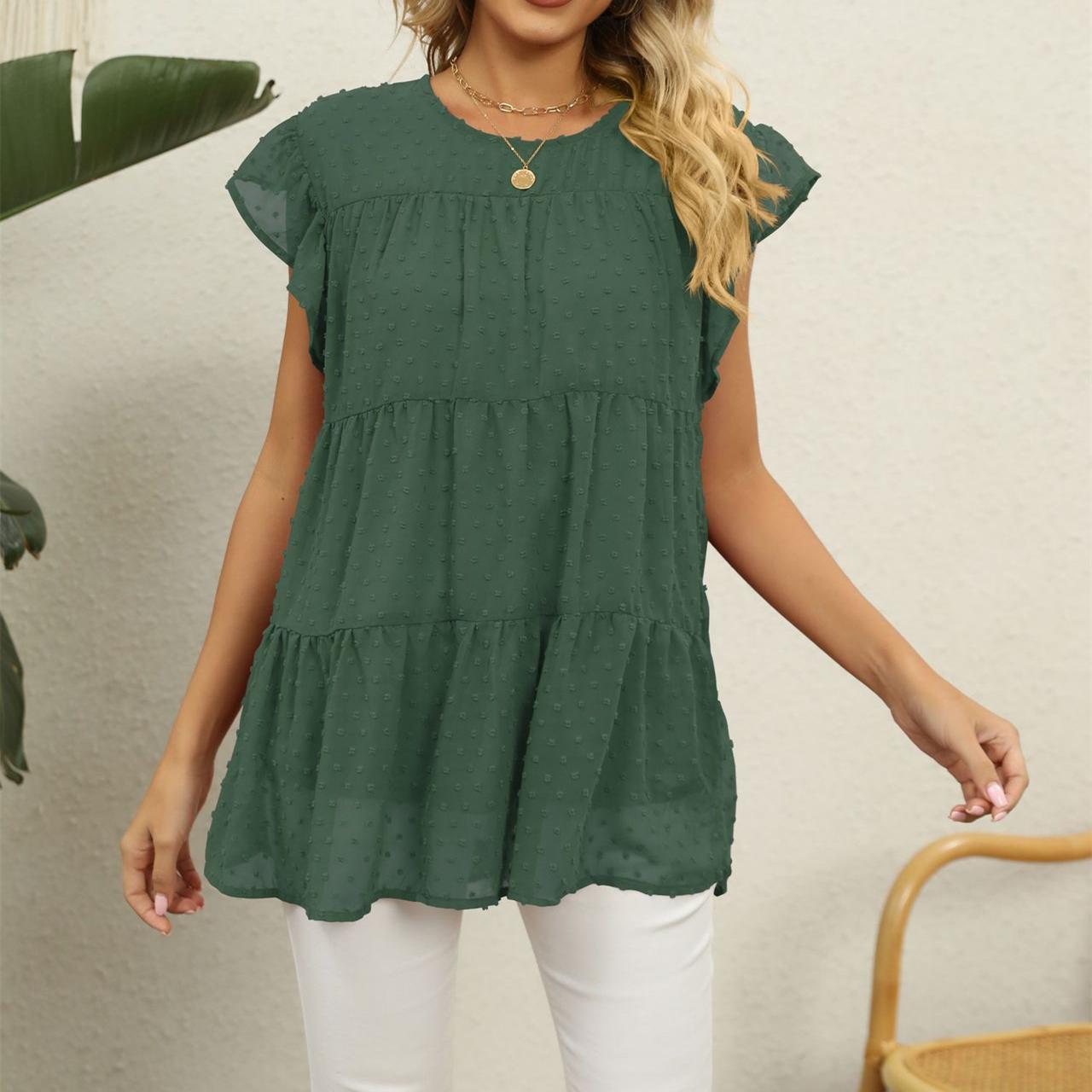 DAFIFY женские модные летние повседневные однотонные футболки и топы с короткими рукавами — фото 9