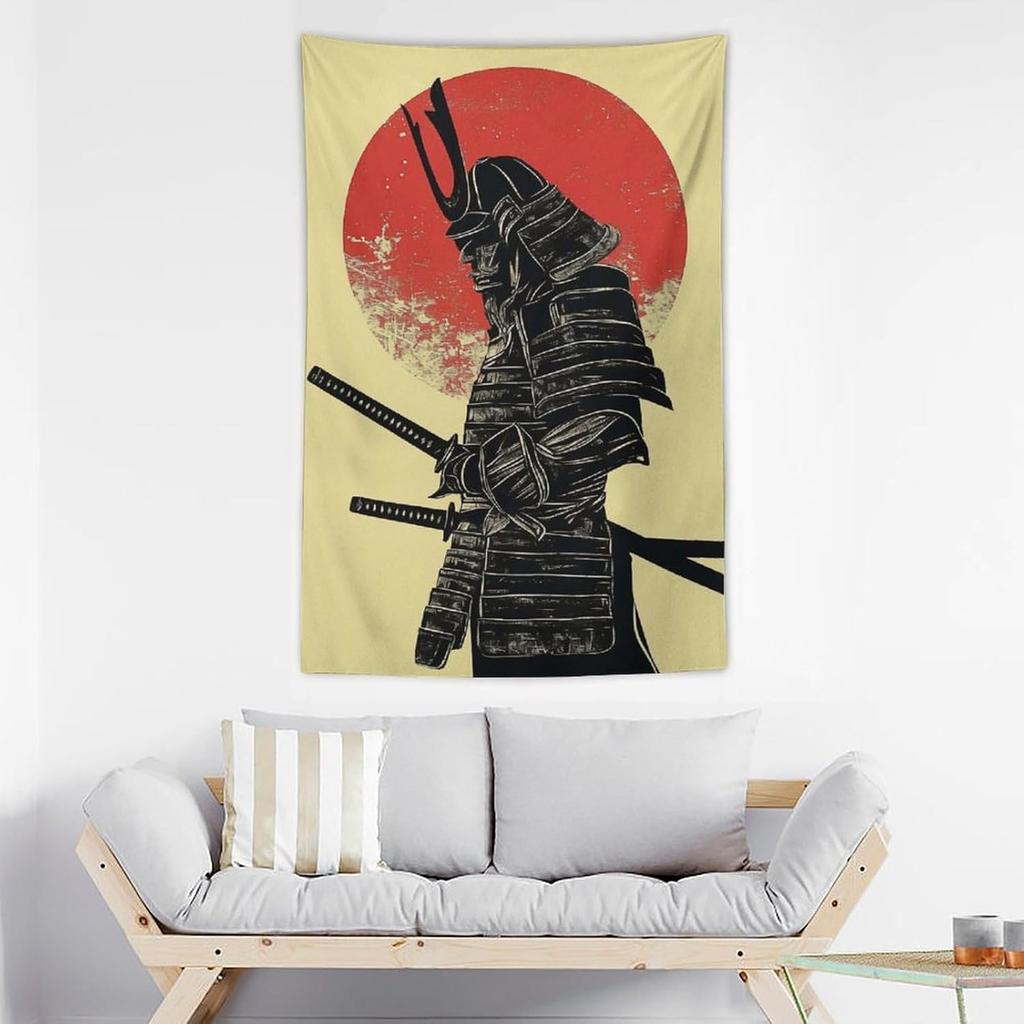 Large Tapestry Wall Hanging Decor Samurai Armor Japanese Minimalist Sun Wall Tapestry for Bedroom Living Room Wall Art Aesthetic