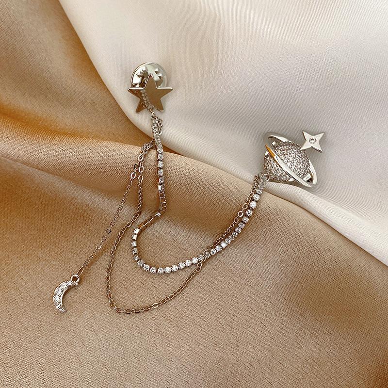 Chain Tassel Planet High-end Brooch Women's High-end Sense Elegant and Simple Accessory Pin Collar Pin Accessory
