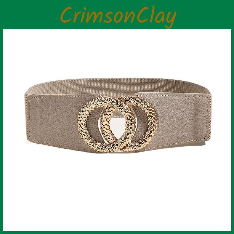 Ethnic Style Leather Wide Waist Belt With Double Alloy Buckle For Feminine Dresses And Jackets