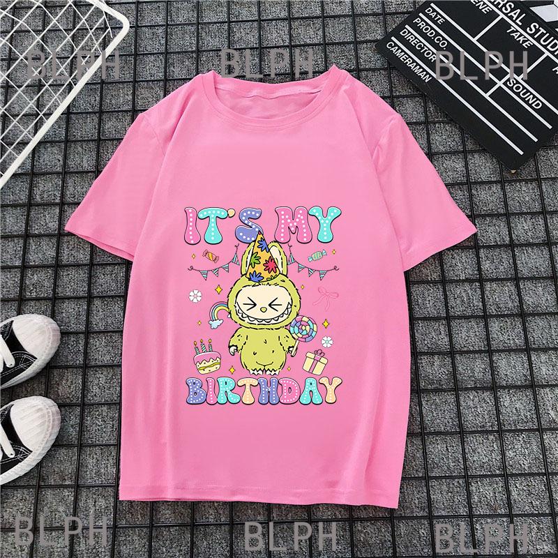 Letní nové tričko s potiskem Labubu pro muže a dívky, dětské tričko, s krátkým rukávem, prodyšné a absorbující pot