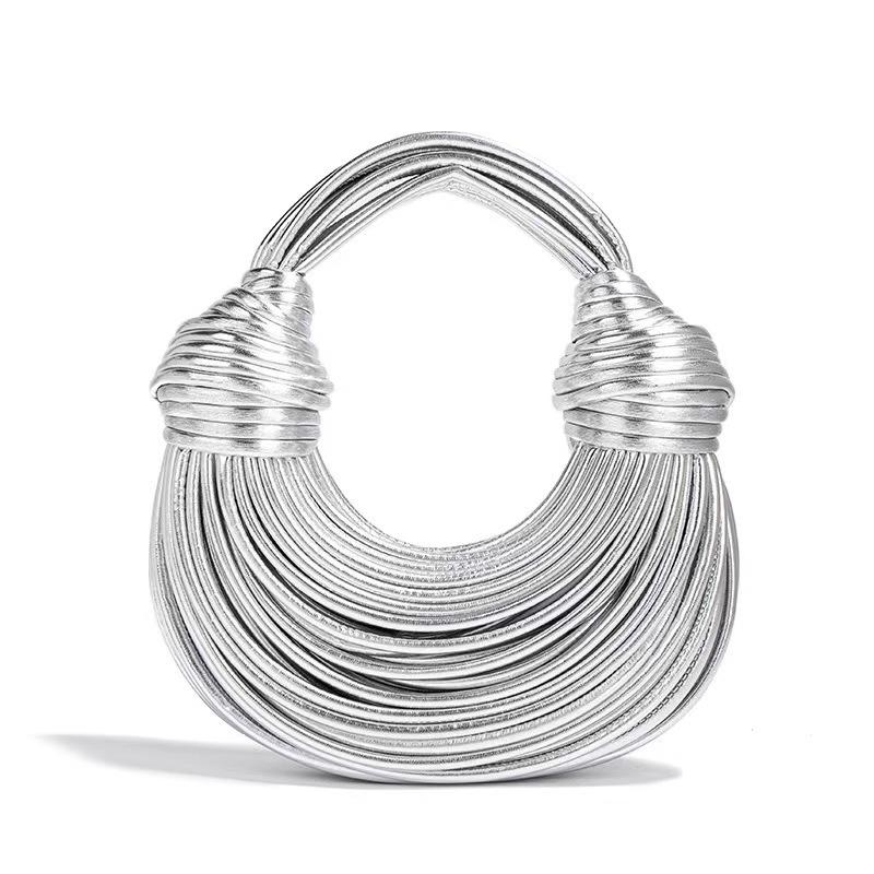 

Плетеная сумка через плечо для женщин, маленькая сумка-клатч из искусственной кожи, женская сумка-сумка с ручкой сверху в виде лапши, сумка-тоут для выпускного вечера серебряный