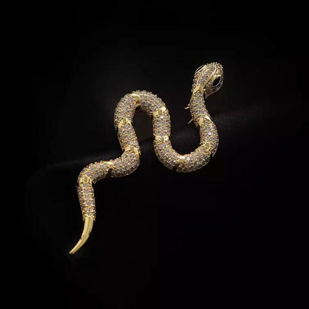 Vintage Zodiac Snake Brooch Sparkling Snake Lapel Pin 3D Rhinestone Animal Collar Pins  New Year