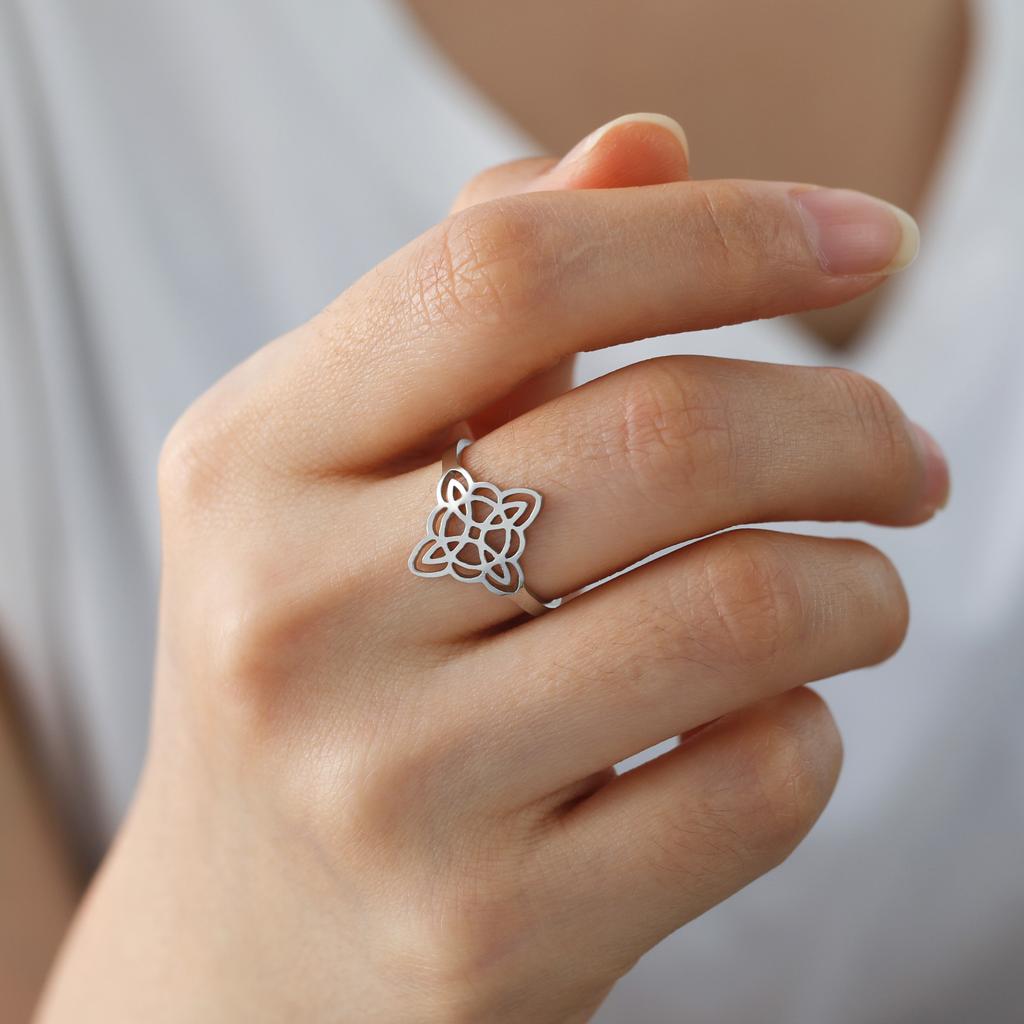 Lemegeton Witch Knot Ring for Women Stainless Steel Adjustable Finger Rings Supernatural Jewelry Accessories Amulet Lucky Gift