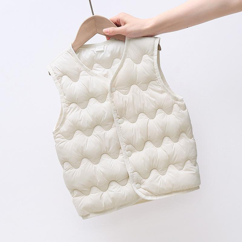 

Kids Thermal Vest Lightweight Nylon Sleeveless Jacket Cotton Lined Inner Outer Wear Toddler Cardigan Plain Color Fall Winter Layering Piece Easy Wear 90cm белый