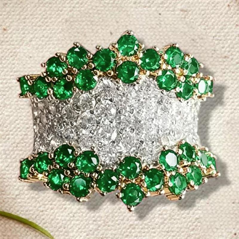 Huitan Aesthetic Design Women Two Tone Ring for Wedding Trendy Charming Accessories Anniversary Jewelry Gift with Red/White CZ