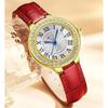 New Fashionable Casual Retro Style Inlaid Diamond Round Women's Quartz Watch Waterproof Retro Leather Watches