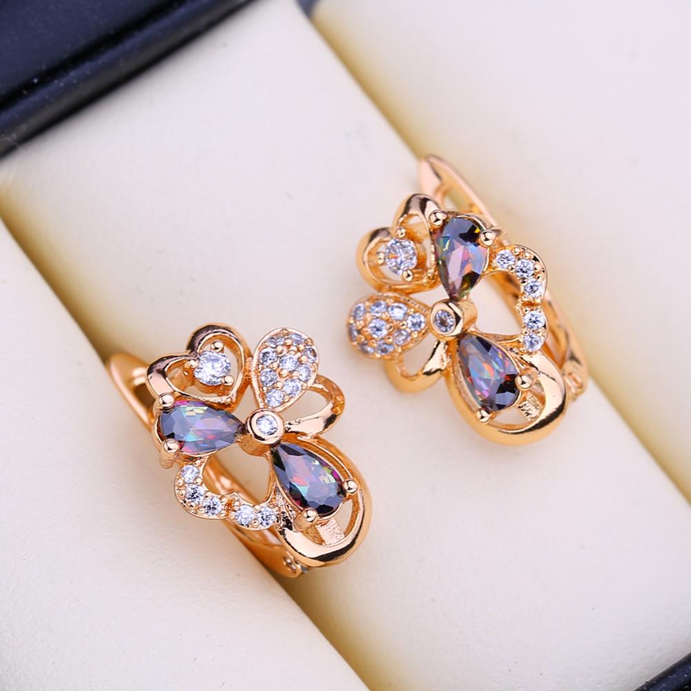 FEEYOO Clip Earrings Rose Gold Color Fashion Earring For Women Cubic Zirconia Stud Earrings Jewelry