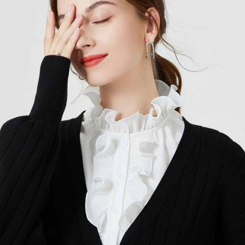 White Elegant High Collar Ruffle Detachable Pleated Fake Shirt Collar Half Shirt Blouse Collar For Women Girl Sweater Supplies