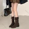 Vintage Fashion Western Cowboy Boots  Autumn Winter New High Long Booties Platform Thick Heel Street versatile Shoes