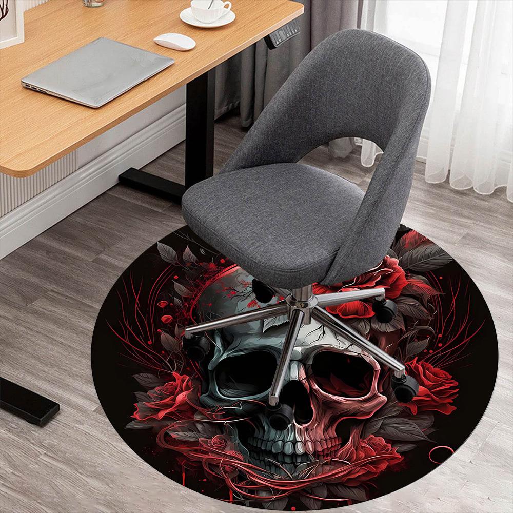 1pc Skull Rose Round Chair Mat Area Rug - Non-Slip, Floor Mat for Office, Bedroom, and Indoor Decor C1125632