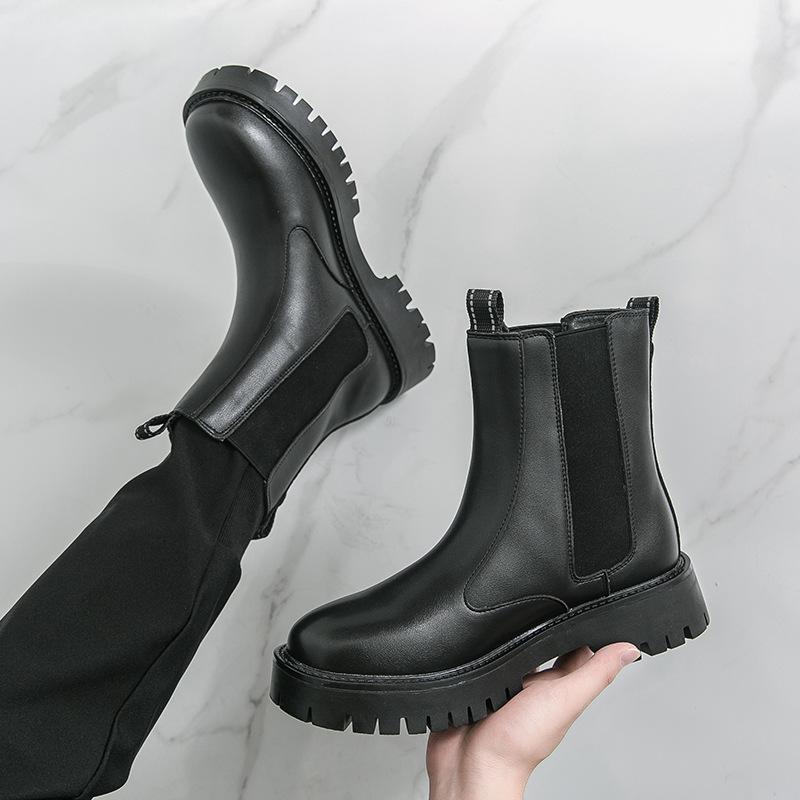 Large Size Chelsea Boots High Top Niu Leather British Wind Boots Thin Martin Boots Tide Spring and Autumn Boots