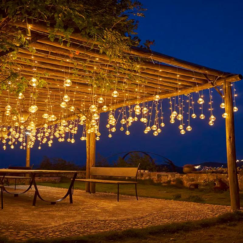 

3.5m 12 Balls 8 Modes Wish Ball Curtain Light Courtyard Atmosphere Lamp,EU Plug Warm White