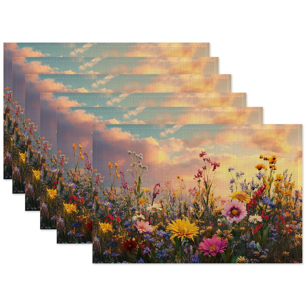 Vintage Magnolia Placemats Set of 6,Waterproof Heat Resistant Dining Table Plate Mat for Home Kitchen Dining Table 12x18Inch