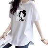 2025 Women's American Style Pure Cotton Loose Mid-Length Straight Shoulder Half Sleeve Summer T-Shirt