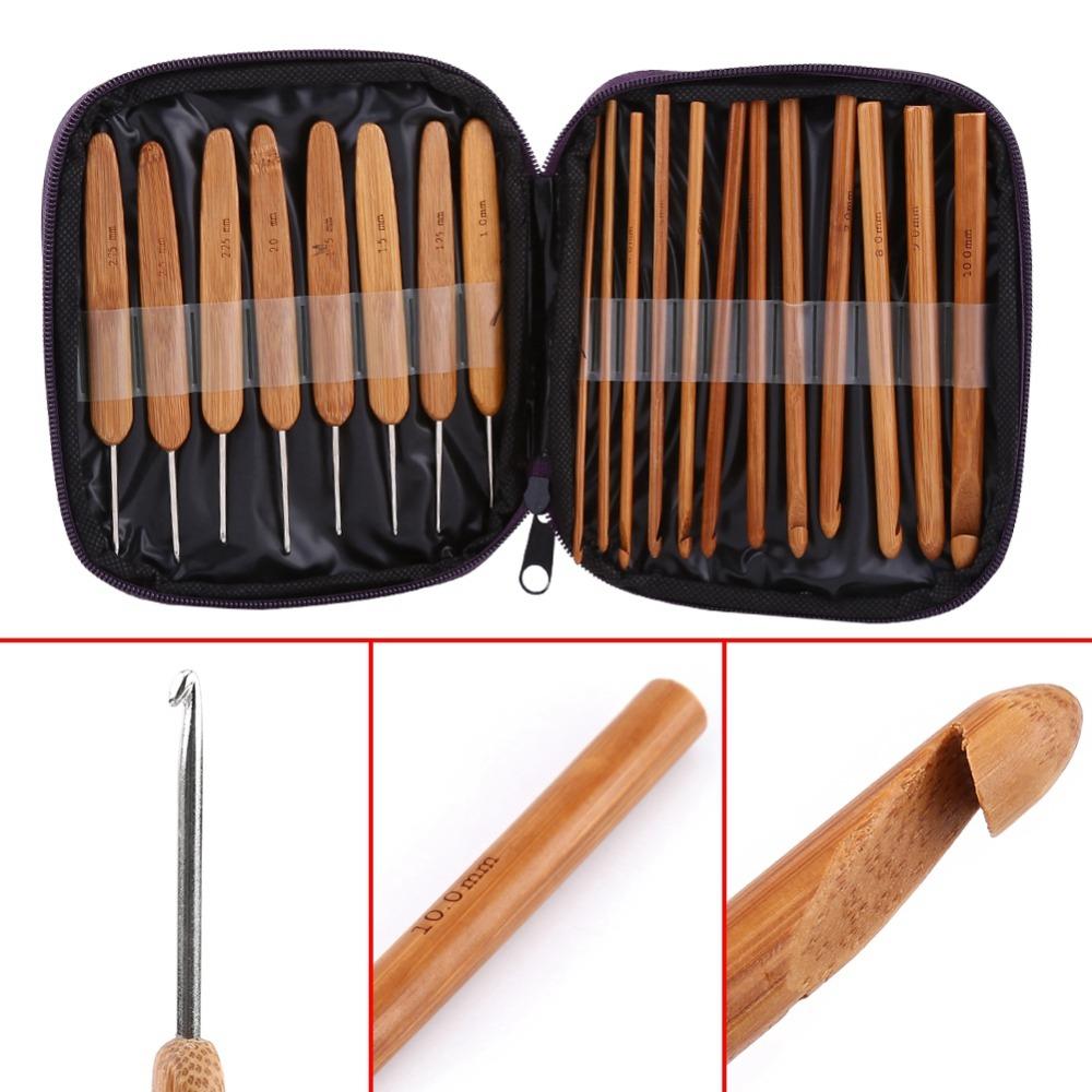 20pcs Carbonized Bamboo Knitting Needles Set Storage Case Yarn Craft Tools For Beginners