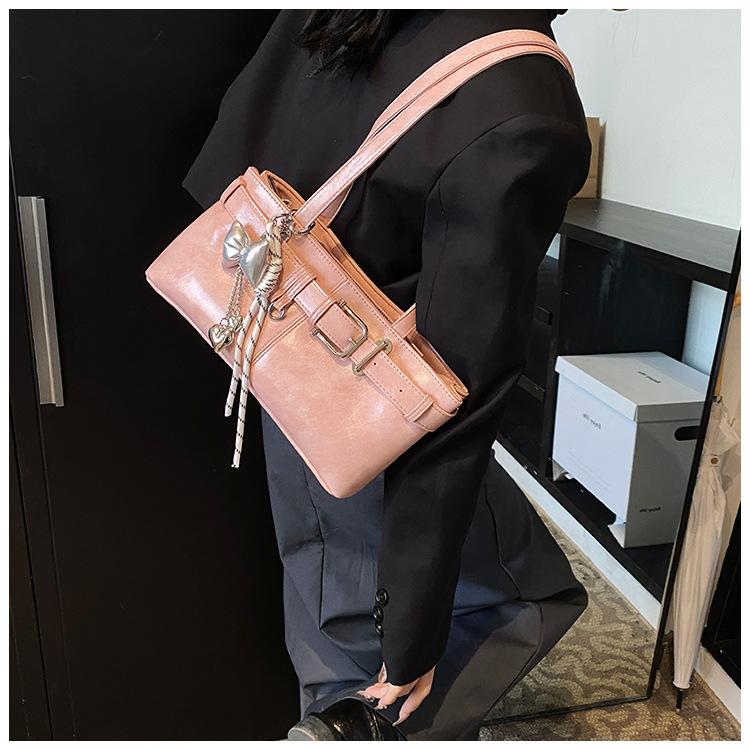 Belt Buckle Design Shoulder Satchels Bag for Women 2025 New In Luxury Designer Handbags Branded Fashion Totes with Pendant