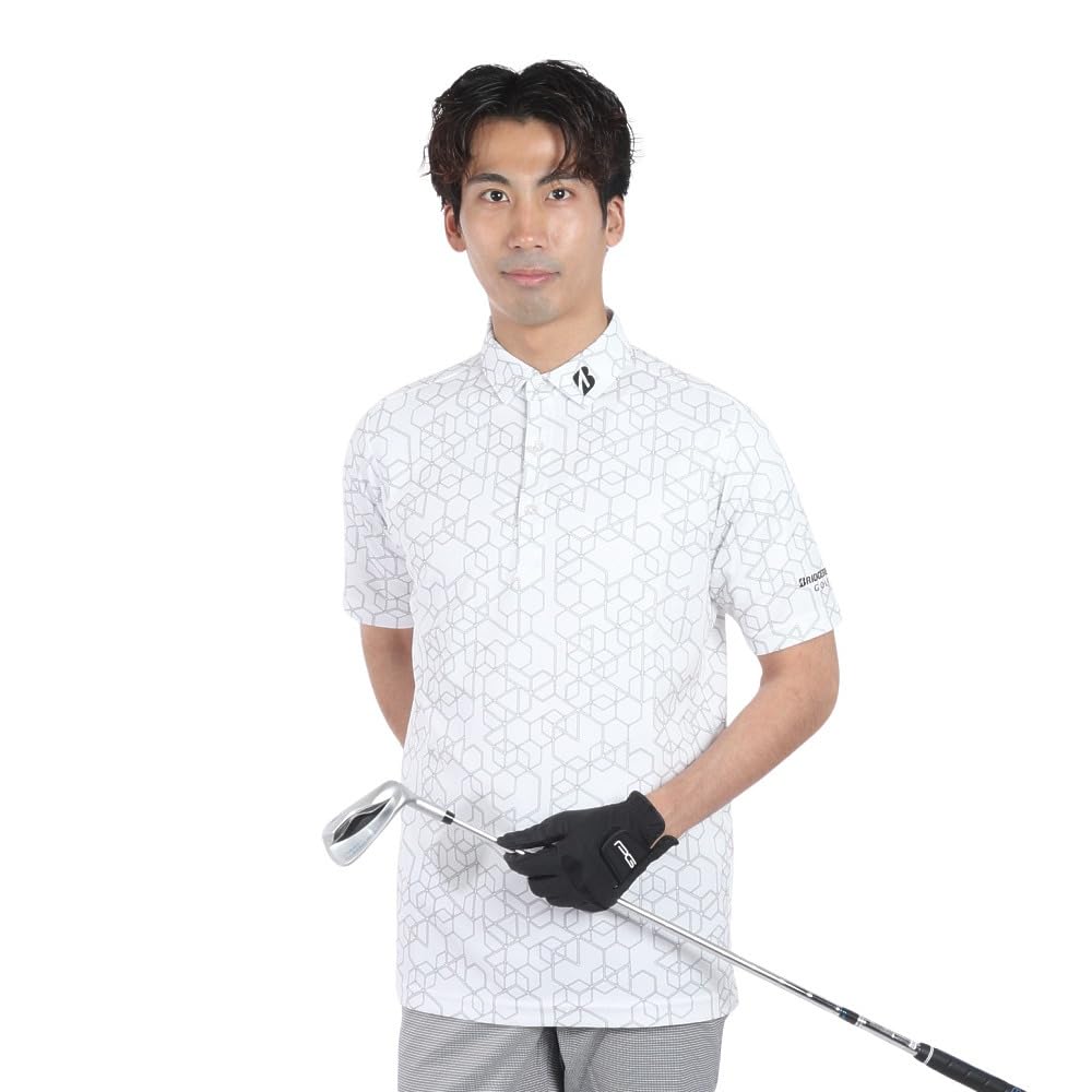 BRIDGESTONE Golf AGM03A Men's Short Sleeve Golf Shirt, White