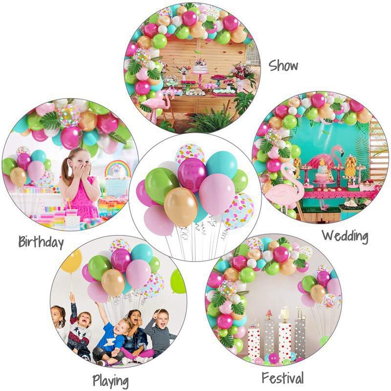 Tropical Luau Balloon Garland: Pink, Green & Palm Leaves - Hawaiian Birthday & Wedding Decor