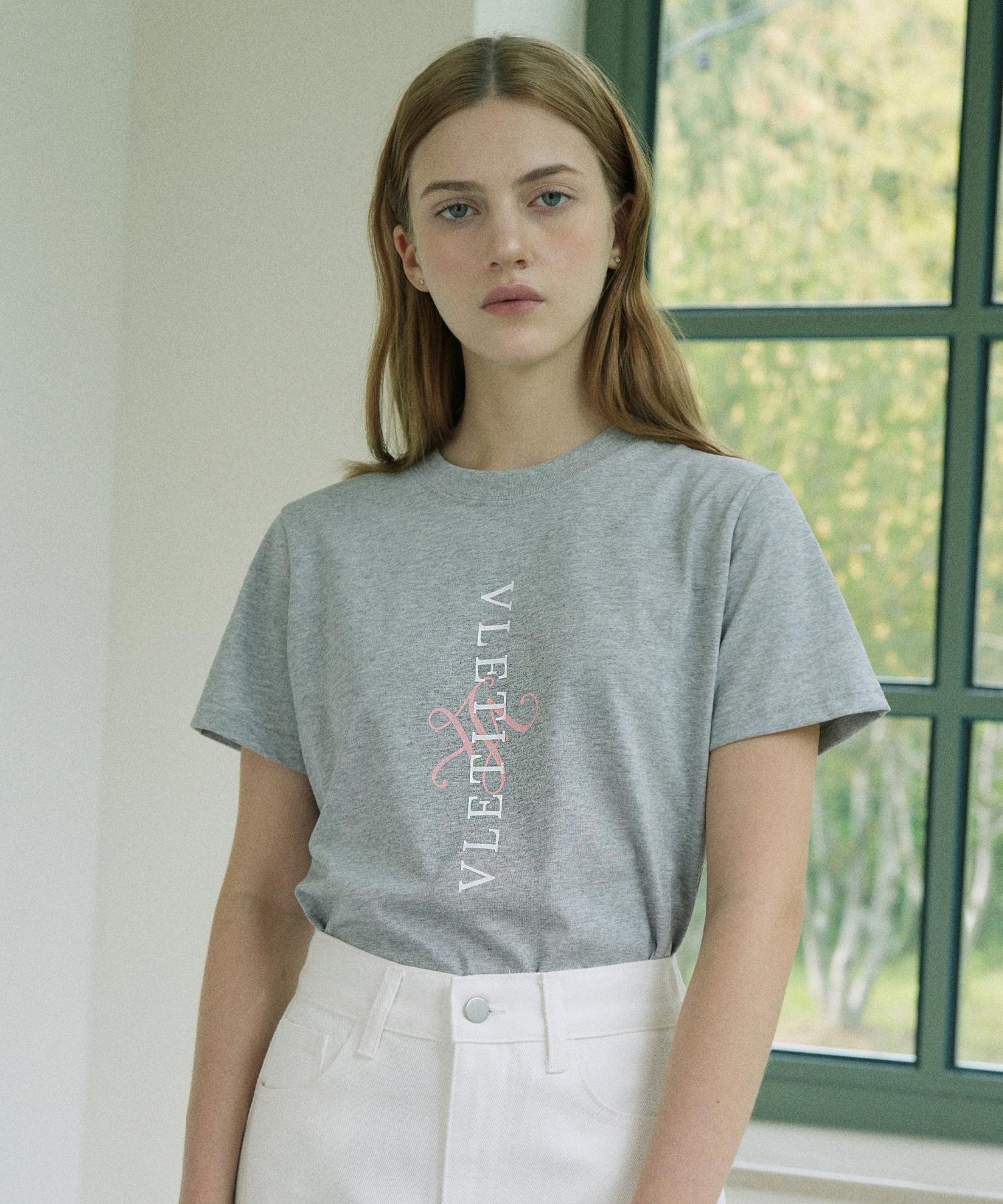 Bletty Signature Logo Cotton T-Shirt (Gray) Grey/Free