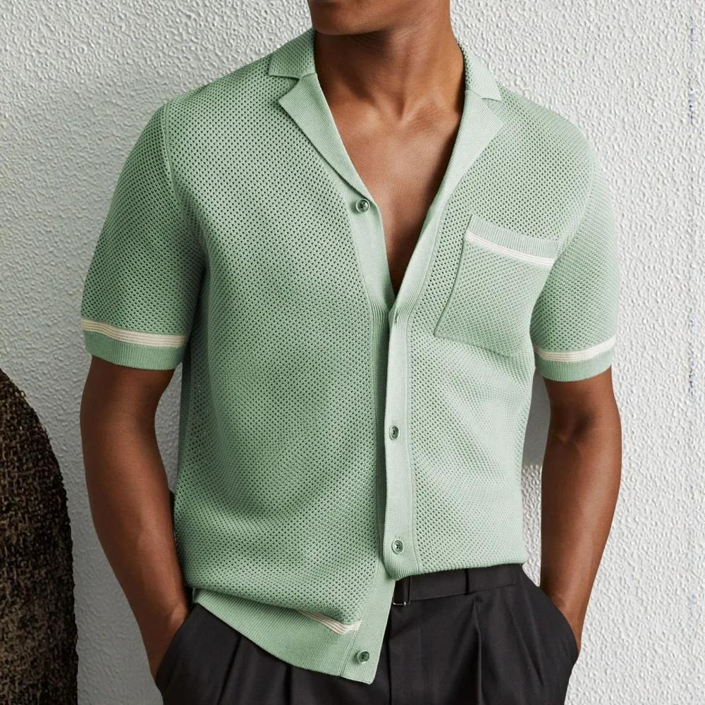 

Men Fashion Cardigan Tops Hollow Out Knit Shirts Casual Business Style High Quality Streetwear Breathable Knitwear M зелений