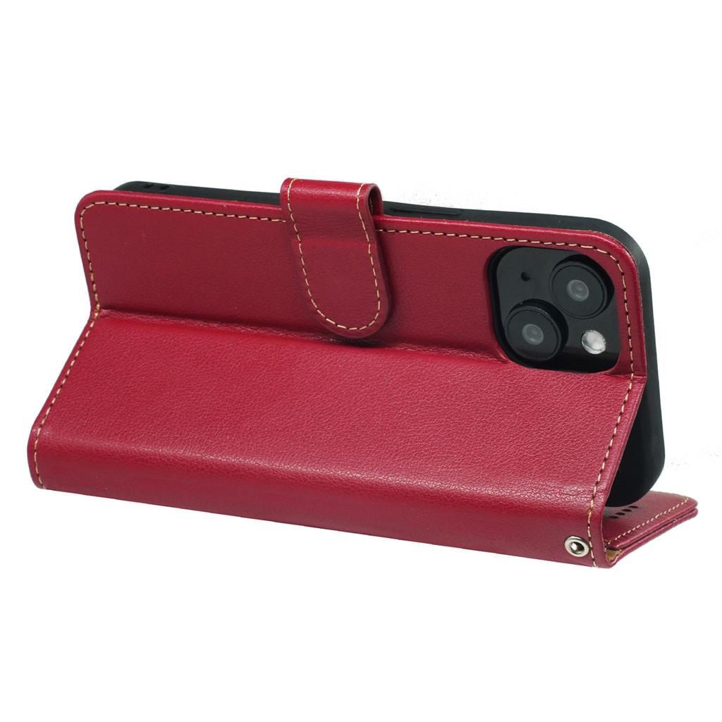 For iPhone 15 Case RFID Blocking Wallet Litchi Texture Leather Phone Cover Magnetic Clasp