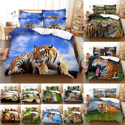 Zestaw poszwy na kołdrę Tiger Rozmiar King 230x260 Podwójne łóżko Pojedyncze Queen Full Zwierzęta Poszewka na kołdrę Len 3D Poszewka na poduszkę Zestawy pościeli Twin