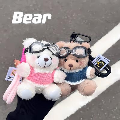 New Curly Bear Pilot Plush Pendant Creative Doll Cute Bear Doll Keychain Bag Pendant Gift
