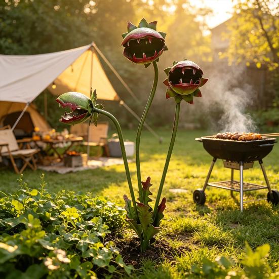 Metal Carnivorous Plant Garden Stake 25-Inch Large Venus Flytrap Flower Sculpture for Outdoor Garden Patio Lawn Yard Decor