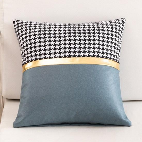 Square Pillow Case Houndstooth Solid Color Golden Strap Splicing Thickened Sofa Bed
