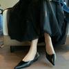 Cowhide Version~ 2025 New French Black Pointed Thick Heel Single Shoes Women's Shallow Mouth Medium Heel Women's Shoes Commuter Work Shoes